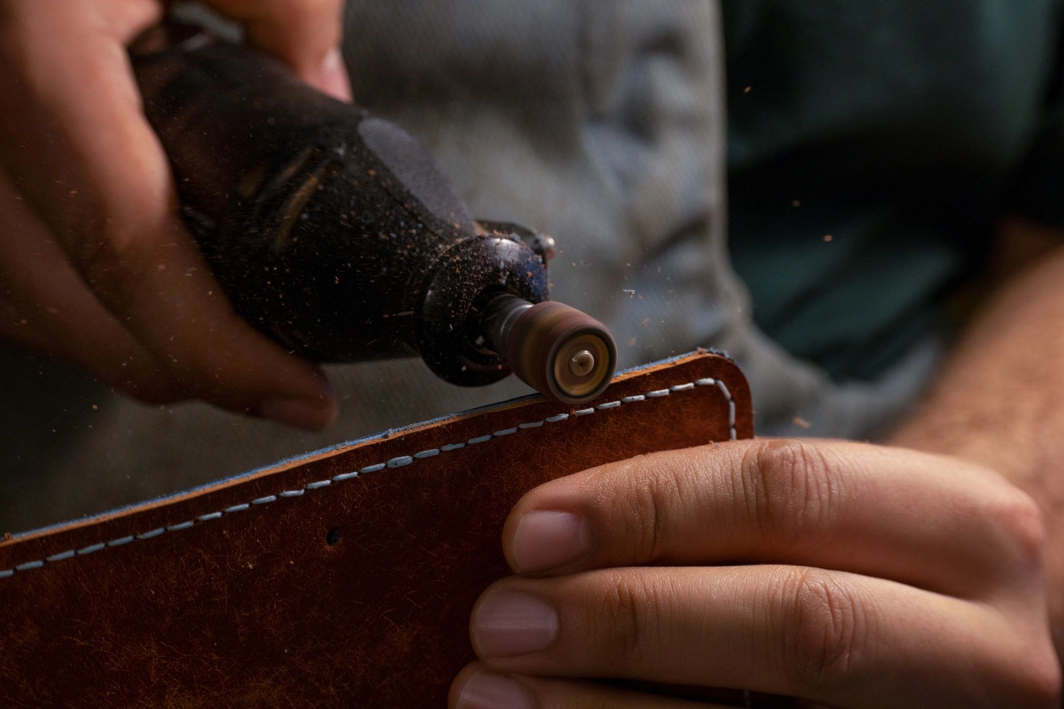 Tool used for sanding and polishing leather edges