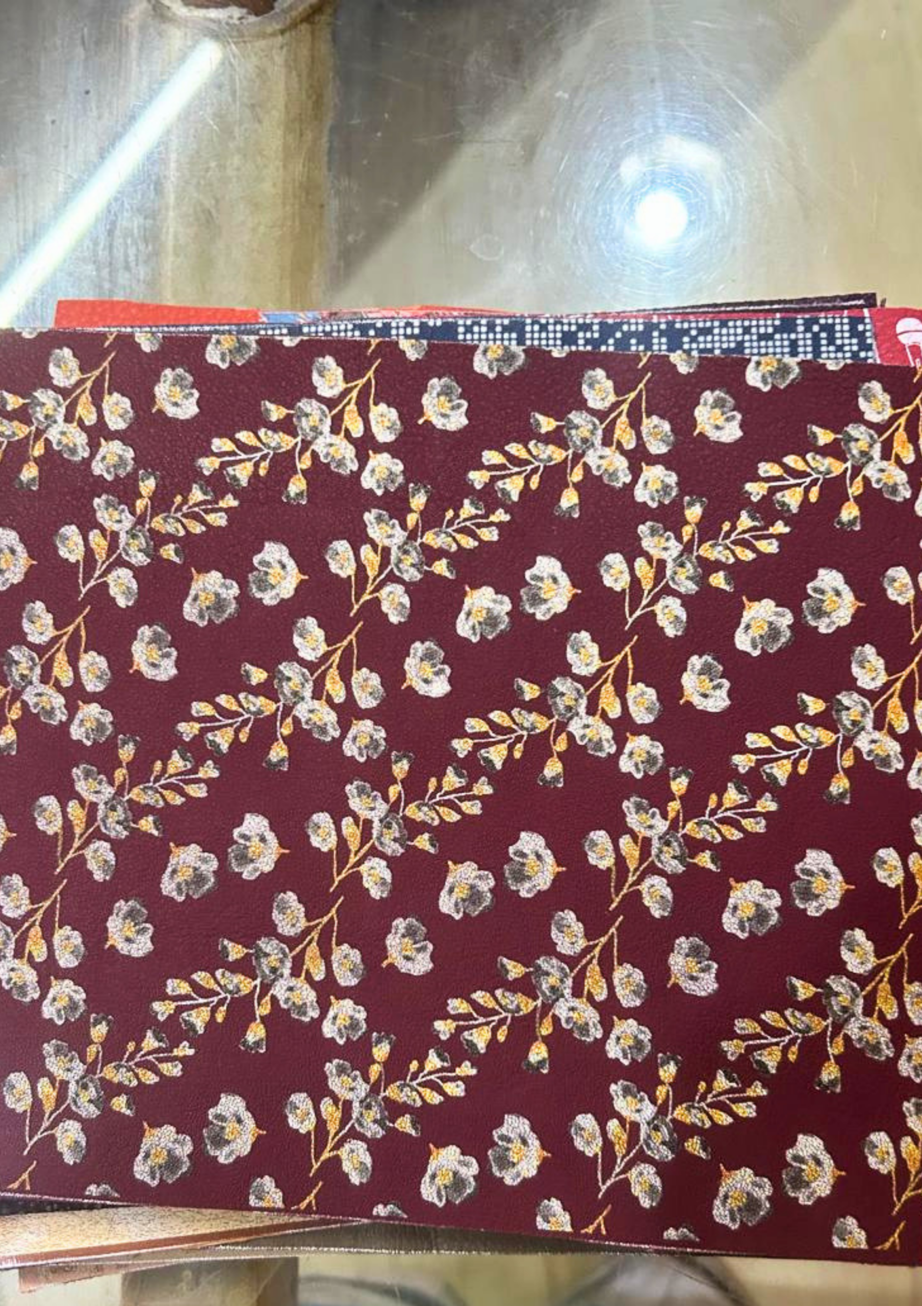 cherry red floral print leather