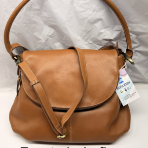 Tan leather bag front flap