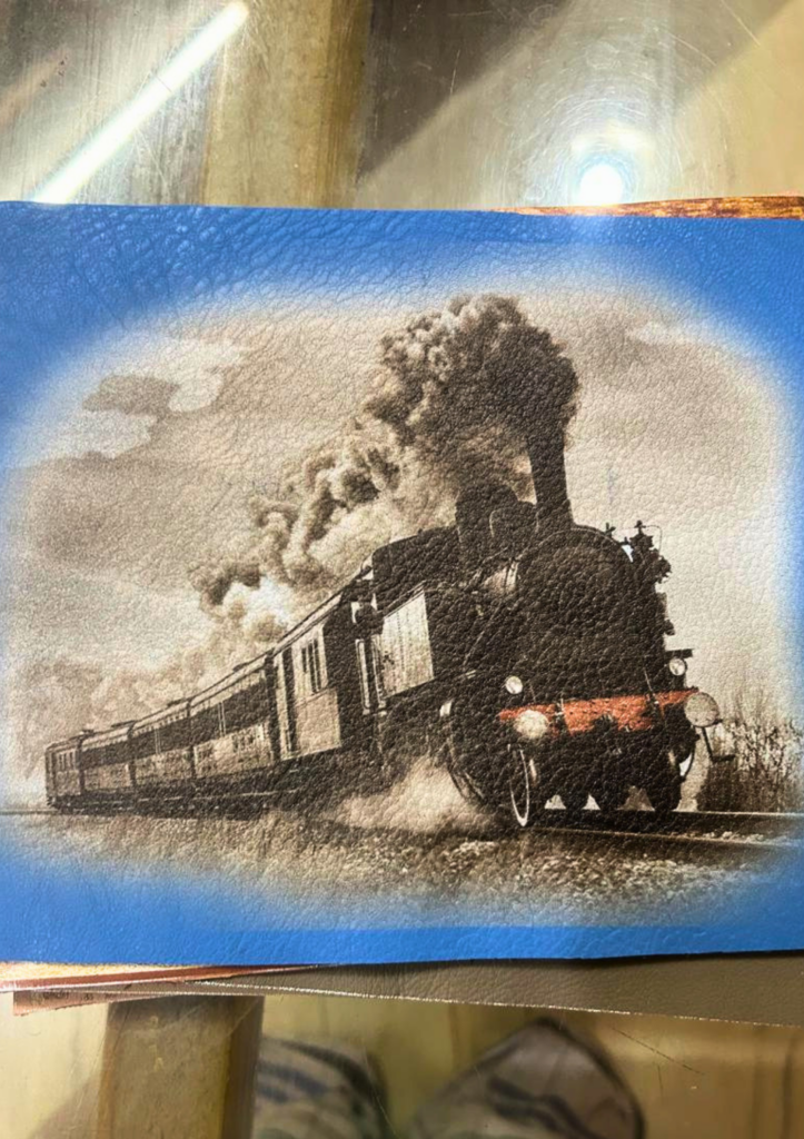 Steam engine print leather